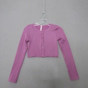 By Anthropologie Cardigan XXS/XS Mauve Ribbed Snap Front Cropped Long Sleeve Top